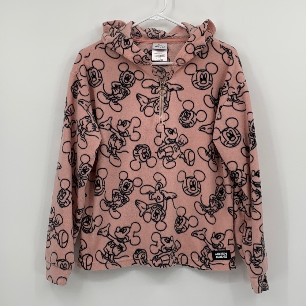 Disney Mickey Mouse Fleece Hooded Quarter Zip Women’s Size Medium 7/9